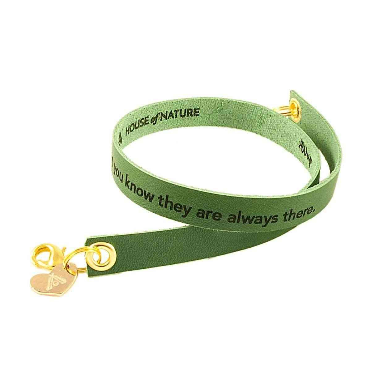 Green Engraved Leather Bracelet - Double Wrap